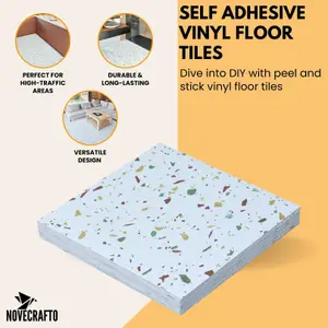 Vinyl Floor Tiles Self Adhesive - 30 Pack Covers 67.4 sqft (6.27 sqm) - Square Tile Size (45.7 x 45.7cm) Off-White Terrazzo Effect