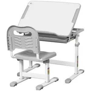 HOMCOM Kids Desk and Chair Set w/ Drawer, Pen Slot Hook - Grey