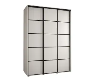 Cannes IV Modern White Sliding Door Wardrobe 1800mm H2050mm D600mm with Black Steel Handles and Decorative Strips