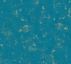 Industrial Concrete Look Vinyl Wallpaper Non-Woven Teal Gold Metallic Textured