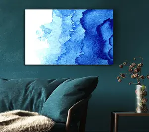 Watercolour Blues To White Canvas Print Wall Art - Medium 20 x 32 Inches