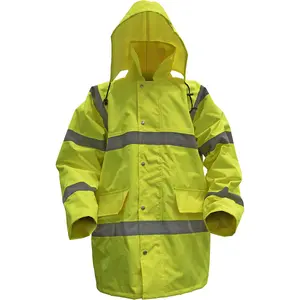 LARGE Yellow Hi-Vis Motorway Jacket with Quilted Lining - Retractable Hood