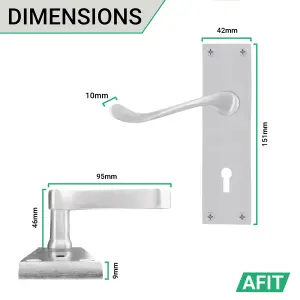 AFIT Satin Chrome Victorian Scroll Door Handles for Key Lock - 1 Pair of Internal Lever Lock Handles on Backplate