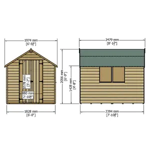 8 x 6 Shed Value Overlap - Apex Wooden Bike Store / Garden Shed - 2 Windows - Double Doors - 8ft x 6ft (2.39m x 1.83m)