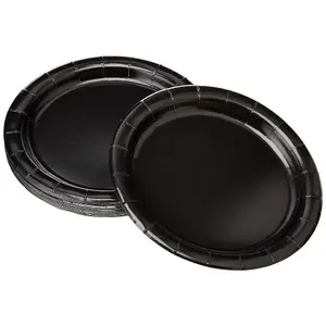 Unique Party Paper Round Dessert Plate (Pack of 20) Black (One Size)