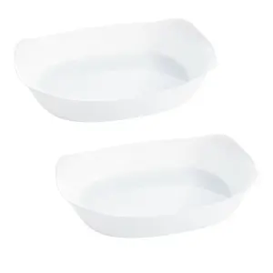 URBNLIVING 30cm Width White Opal Glass Rectangular Serving Dish Set of 2