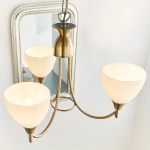 Anson Lighting Royal Antique Brass and Opal Glass 3 Light Ceiling Pendant