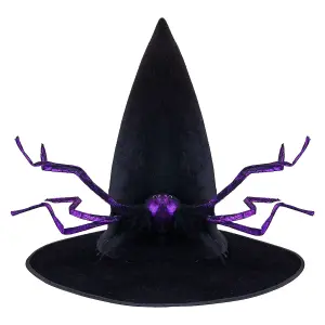 Halloween With's Hat with Spider Details Trick or Treat Party 45cm Black