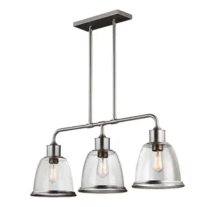 Elstead Hobson 3 Light Ceiling Island Chandelier Pendant Bar Light Satin Nickel, E27