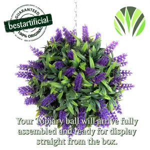 Best Artificial 24cm Purple Lush Lavender Hanging Basket Flower Topiary Ball - Suitable for Outdoor Use - Weather & Fade Resistant