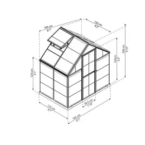 Harmony Greenhouse 6 x 4 Silver / 208cm H x 185cm W x 126cm D