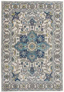 Persian Blue Traditional Easy to Clean Floral Rug For Dining Room -120cm X 170cm