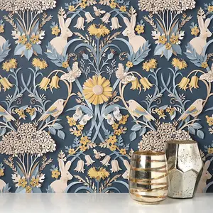 Dimensions Woodland Wallpaper Navy Fine Decor FD42950