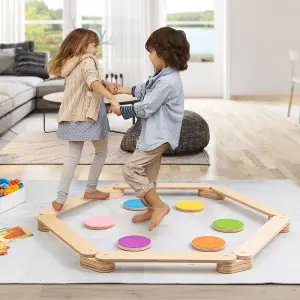 Costway Kids Wooden Balance Beam Toddler Gymnastics Beam w/ Colorful Steeping Stones