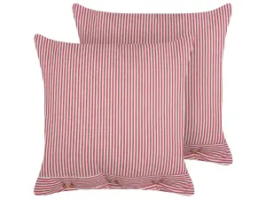 Set of 2 Cushions AALITA Cotton 45 x 45 cm Striped Red