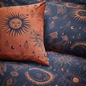 Cotton Blend, Polyester Abstract Bedding with Pillowcases Bronze/Navy / Single - 1 Standard Pillowcase