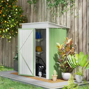 Outsunny Steel Garden Shed, Small Lean-to Shed for Bike Tool, 5x3 ft, Green