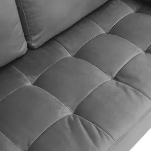 Grey Double Sofa 2-Seat Velvet Sofa with Bolster Pillows