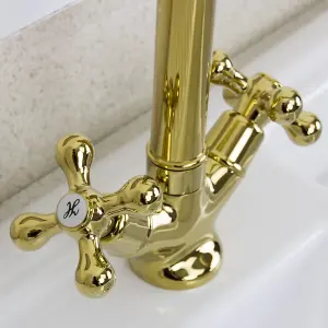 Astini Traditional English Gold Twin Handle Kitchen Sink Mixer Tap 25441G