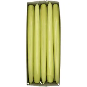 Tapered Dinner Candles, Pack of 10, Unscented, Long Burning Time, 24 cm / 19.45" (Pistachio, Varnished)