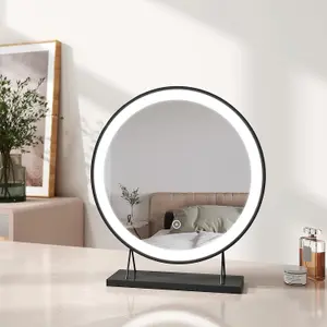 EMKE LED Hollywood Vanity Mirror 400mm Round Makeup Mirror Dressing Table with Dimmable and 3 Colors, Black