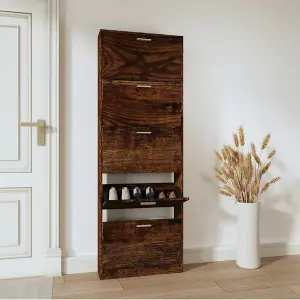 Berkfield Shoe Cabinet Smoked Oak 59x17x169 cm Engineered Wood