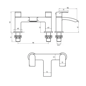 Square Black Thermostatic Overhead Shower Kit & Basin & Bath Filler Pack (Inc ALL Wastes)