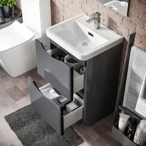 Nes Home Modern 500mm Steel Grey 2 Drawer Vanity Cabinet with Basin WC Toilet Unit Combo