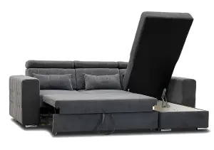 Miami Grey Fabric Reversible L Shaped Corner Sofa Bed with Storage and Headrests 3-4 Seater