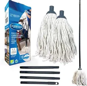 Cotton Floor Mops Mop System With Super Absorbent Cotton Mop Head, 110cm Metal Mop Handle And Extra Mop Head Refill Effective Cleaning Mop For Home,