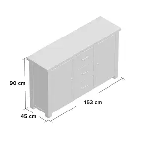 Almerton Large Sideboard 2 Door 3 Drawer – Solid Reclaimed Natural Pine. Fully Assembled.