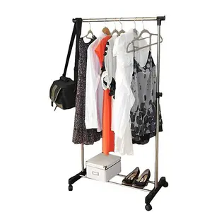 Portable Clothes Rack Single Hanging Garment Bar Heavy Duty Hanger Rolling