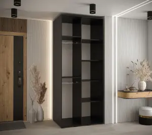 Sapporo II - Chic Black Mirrored Sliding Door Wardrobe -Compact Storage for Modern Living (H)2050mm (W)1000mm (D)600mm