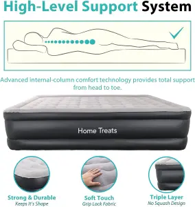 Home Treats Inflatable Double Air Bed With Built In Pump Quick & Easy Setup