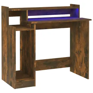 Berkfield Desk with LED Lights Smoked Oak 97x45x90 cm Engineered Wood