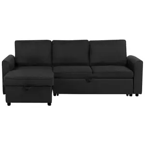 Right-Hand Corner Sofa NESNA Black Fabric Right Hand