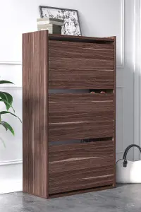 Adel Shoe Cabinet with 3 Flip Doors, 65 x 32 x 118 cm, Walnut