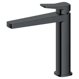 RAK Petit Mid Height Matt Black Modern Basin Mixer Tap Solid Brass