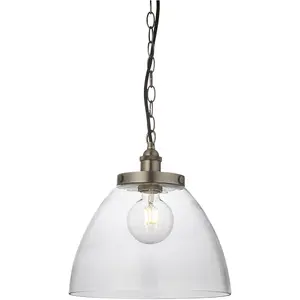 Hanging Ceiling Pendant Light - Brushed Silver Paint & Clear Glass - 10W LED E27