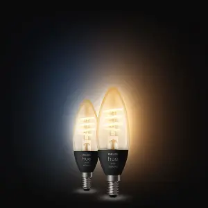 Philips Hue White Ambiance Filament Candle E14 Smart Bulb 2-Pack