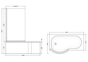 Left Hand Shower Bath Bundle - Includes Tub, Curved 6mm Safety Glass Screen and Front Panel - 1500mm