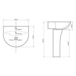 Rinse Bathrooms Curved Basin with Full Pedestal - 550mm