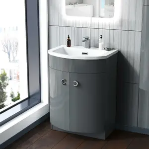 Nes Home Grey 600mm Freestanding Basin Sink Vanity Unit + Wall Bathroom Storage