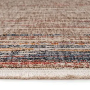 Beige Multicolour Distressed Bordered Soft Fringed Runner Rug 60x240cm