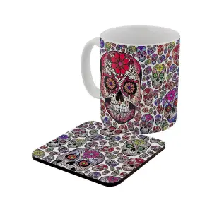 Grindstore Sugar Skull Carnival Mug & Coaster Set White (One Size)