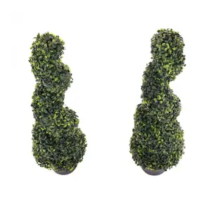 Oypla Set of 2 Artificial Topiary Boxwood Spiral Trees 80cm Indoor Outdoor Decoration