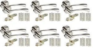 Golden Grace 6 Sets Twist Astrid Style Chrome Door Handles on Rose, Dual Finish Lever Latch, Hinges, 64mm Tubular Latch