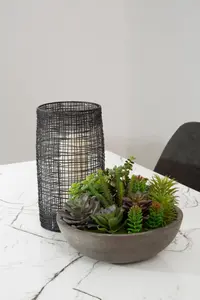 Interiors by Premier Cylindrical Black Lantern, Elegant Iron Wireframe Black Candle Holder, Indoor Outdoor Decor with Glass Shade