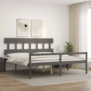 Berkfield Bed Frame with Headboard Grey 200x200 cm Solid Wood