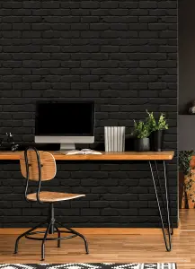 NuWallpaper NUS4842 Amsterdam Brick Peel & Stick Wallpaper, Black